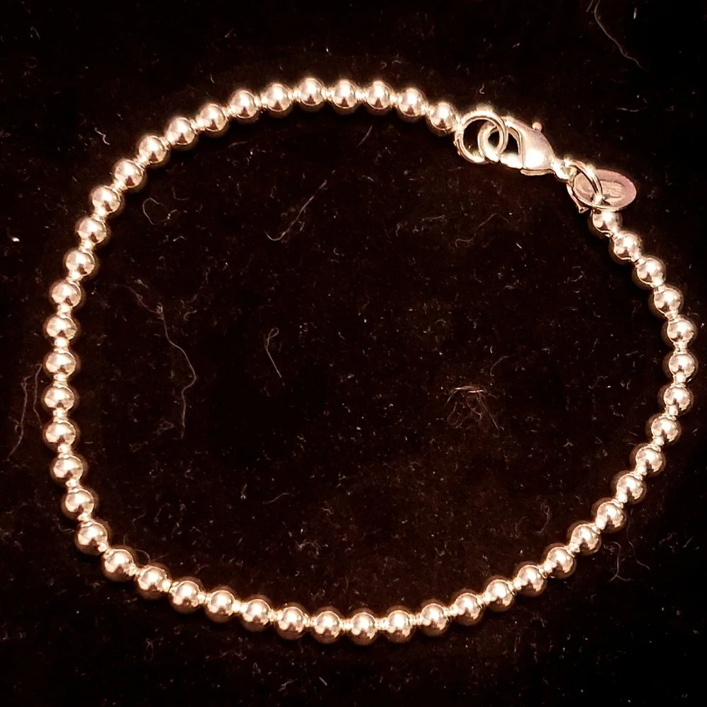 NWOT 925 Stamped Silver Beaded Bracelet, Delicate, 8" Long, Lobster Clasp - Picture 4 of 5